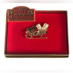 CHRISTMAS BROOCH BUNDLE SLEIGH MERRY CHRISTMAS